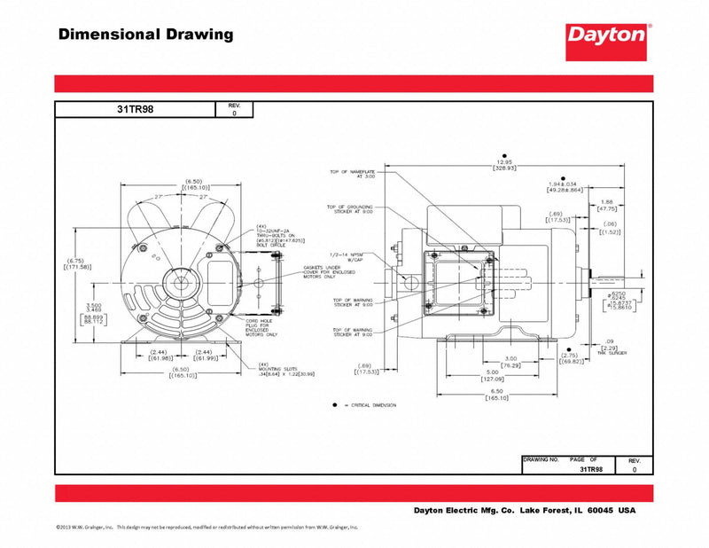 Dayton 1 1/2 HP, General Purpose Motor, Capacitor-Start/Run, 3450 Nameplate RPM, 115/208-230 Voltage - 31TR98