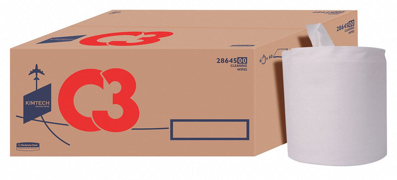 Kimberly-Clark Dry Wipe Roll, Kimtech Prep, 12" x 12-1/2", Number of Sheets 60, White, PK 6 - 28645
