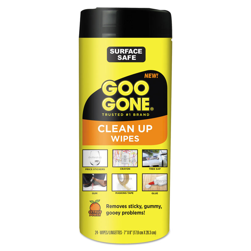 Goo Gone Clean Up Wipes, 8 X 7, Citrus Scent, White, 24/Canister, 4 Canister/Carton - WMN2000