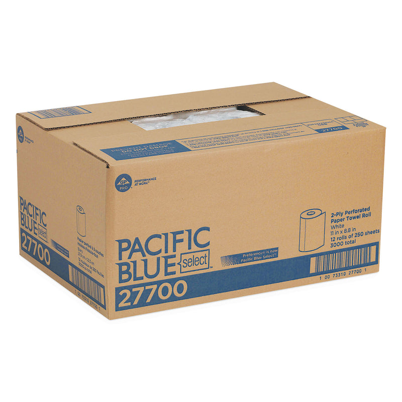 Georgia-Pacific Pacific Blue Select Perforated Paper Towel, 8 4/5X11, White, 250/Roll, 12 Rl/Ct - GPC27700