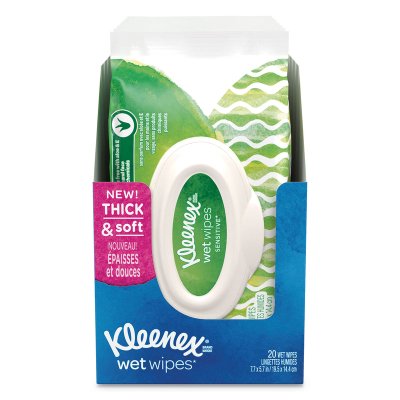 Kleenex Wet Wipes Sensitive With Aloe And Vitamin E For Hands And Face, 14 Pack/Carton - KCC48627CT