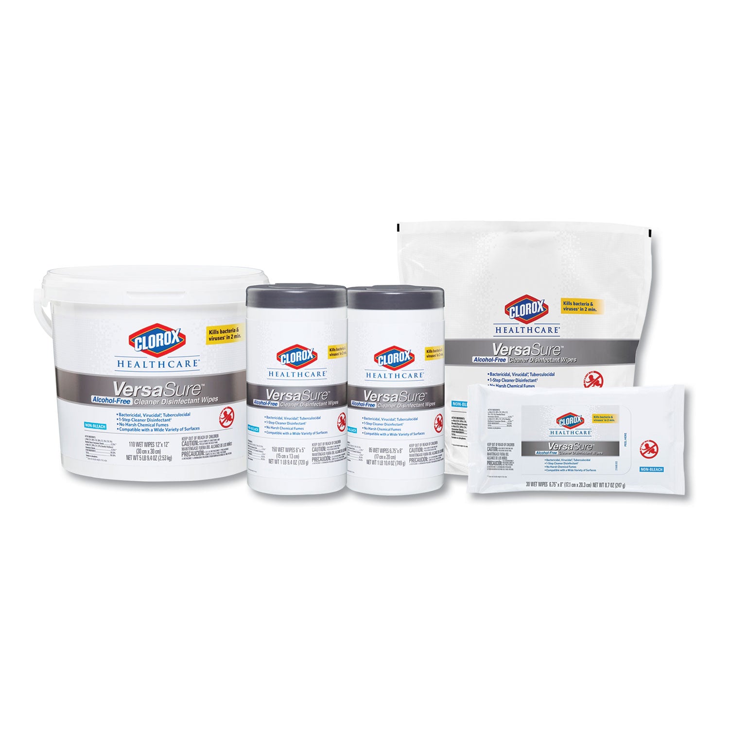 Clorox Healthcare Versasure Cleaner Disinfectant Wipes, 1-Ply, 12