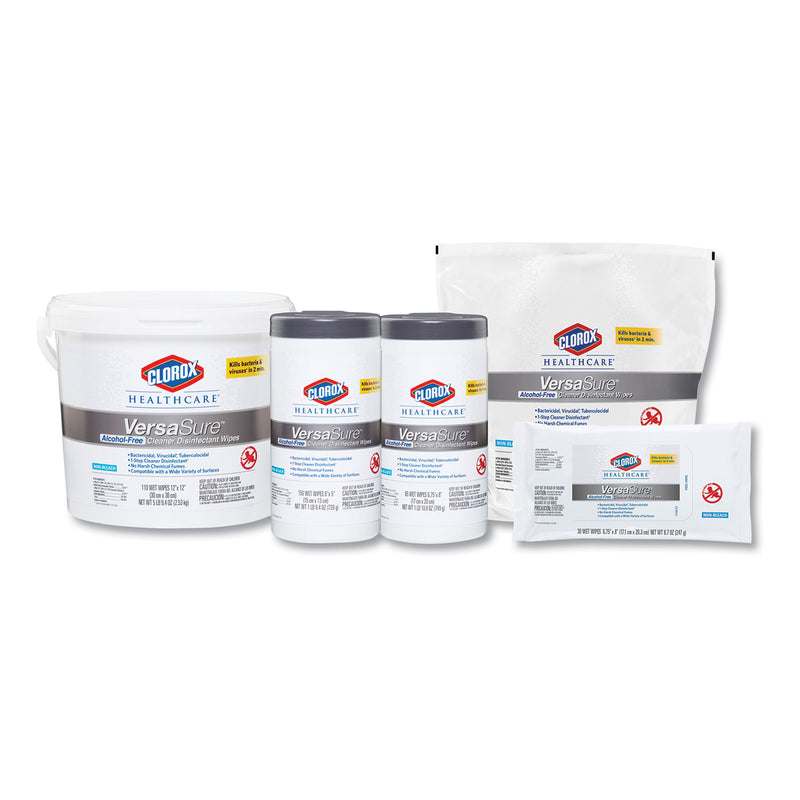 Clorox Healthcare Versasure Cleaner Disinfectant Wipes, 1-Ply, 12" X 12", White, 110/Bucket, 2/Ct - CLO31759