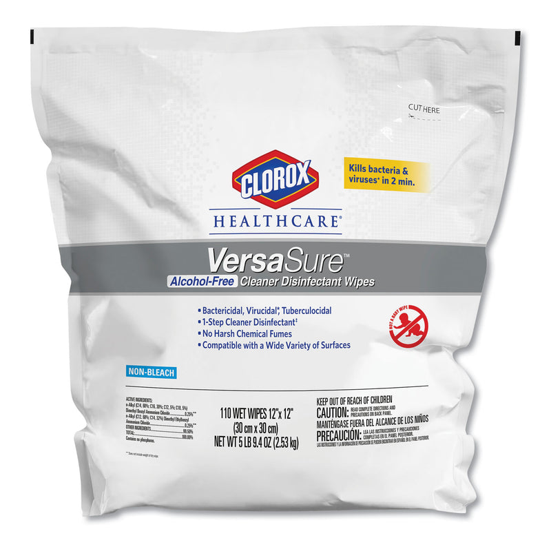 Clorox Healthcare Versasure Cleaner Disinfectant Wipes, 1-Ply, 12" X 12", White, 110 Towels/Pouch - CLO31761EA
