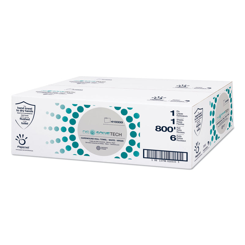 Papernet Dissolvetech Paper Towel, 1-Ply, 800 Ft, White, 6 Rolls/Case - SOD410333