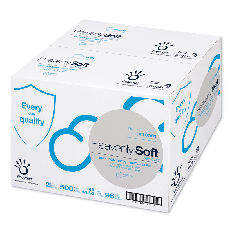 Papernet Heavenly Soft Toilet Tissue, Septic Safe, 2-Ply, White. 4.1" X 146 Ft, 500 Sheets/Roll, 96 Rolls/Carton - SOD410001