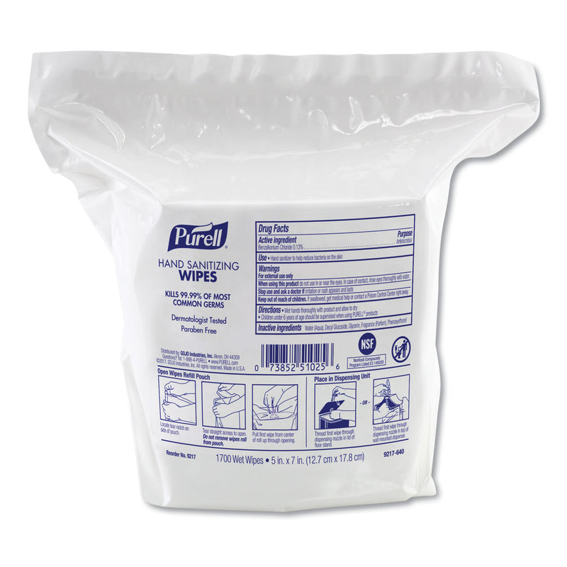 Purell Hand Sanitizing Wipes, 8.25 X 14.06, Fresh Citrus Scent, 1700 Wipes/Pouch, 2 Pouches/Carton - GOJ921702