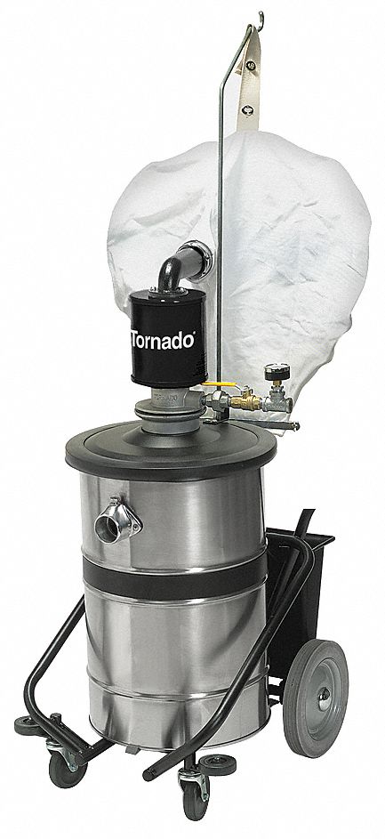 Tornado Pneumatic, Drum Vacuum, 18 gal Tank Size, Stainless Steel, 1 1/2 in Vacuum Hose Dia. - 98697