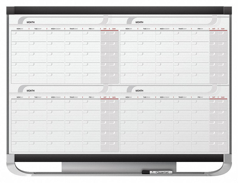 Quartet Gloss-Finish Melamine Calendar Planning Board, Wall Mounted, 24"H x 36"W, White/Gray/Red - 4MCP23P2