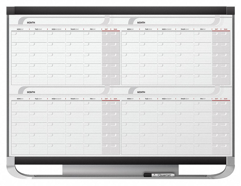 Quartet Gloss-Finish Melamine Calendar Planning Board, Wall Mounted, 36"H x 48"W, White/Gray/Red - 4MCP43P2