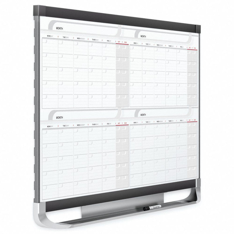 Quartet Gloss-Finish Melamine Calendar Planning Board, Wall Mounted, 36"H x 48"W, White/Gray/Red - 4MCP43P2