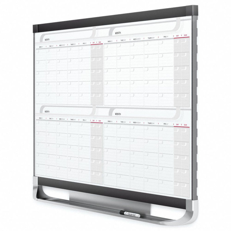 Quartet Gloss-Finish Melamine Calendar Planning Board, Wall Mounted, 36"H x 48"W, White/Gray/Red - 4MCP43P2