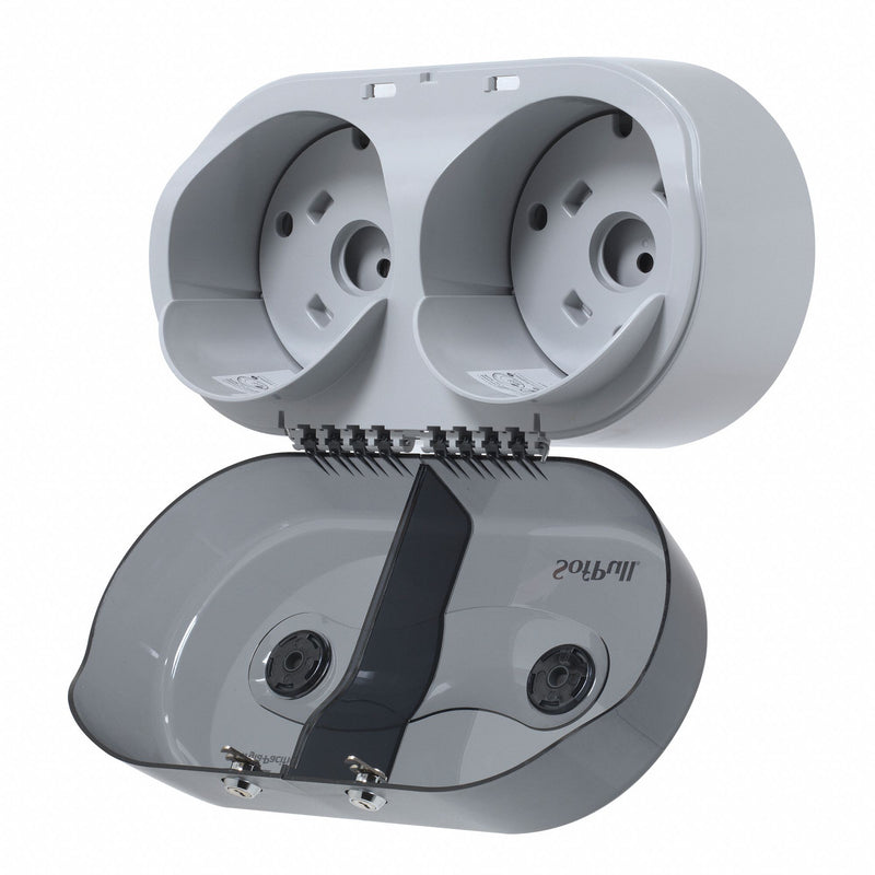 Georgia-Pacific Toilet Paper Dispenser, SofPull(R), Smoke, Center Pull, (2) Rolls Dispenser Capacity, Plastic - 56516