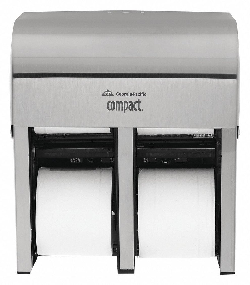 Georgia-Pacific Toilet Paper Dispenser, Compact(R), Silver, Coreless, (4) Rolls Dispenser Capacity - 56748