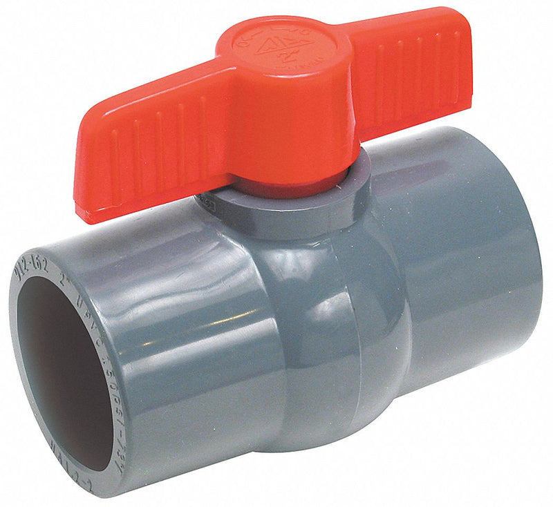 Top Brand Ball Valve, PVC, Inline, 1-Piece, Pipe Size 1/2 in, Connection Type Socket x Socket - 32H948