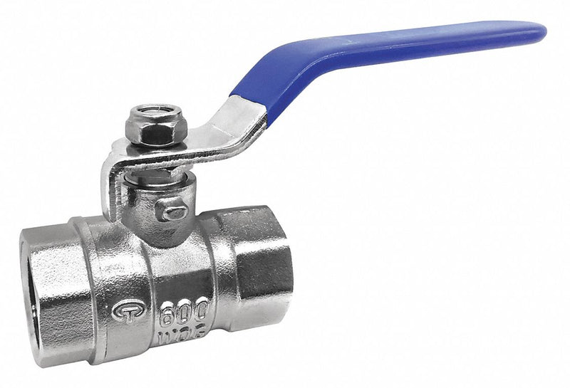 Top Brand Ball Valve, Nickel-Plated Brass, Inline, 2-Piece, Pipe Size 1 in, Connection Type FNPT x FNPT - 107-815-NF