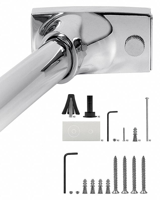 WingIts 60 inL x 1 in x 5/8 inD Polished Chrome Curved Shower Rod, Includes: Mounting Anchors, Stainless St - WOCONPS5REN