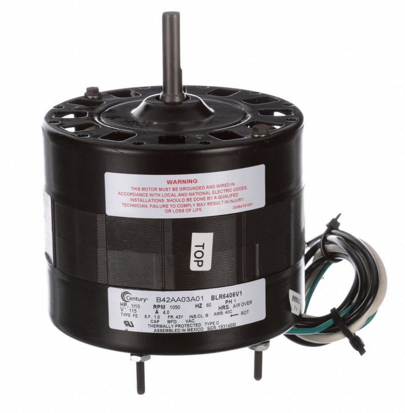 Century 1/10 HP Direct Drive Blower Motor, Shaded Pole, 1050 Nameplate RPM, 115 Voltage, Frame 42Y - BLR6406V1