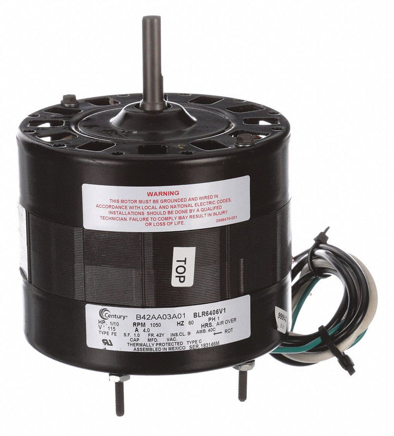 Century 1/10 HP Direct Drive Blower Motor, Shaded Pole, 1050 Nameplate RPM, 115 Voltage, Frame 42Y - BLR6406V1