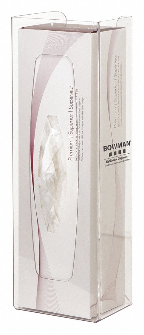 Bowman Dry Wipe Dispenser, CL, Pop Up Dispenser Box, (150) Wipes, Plastic, Clear - CL003-0111
