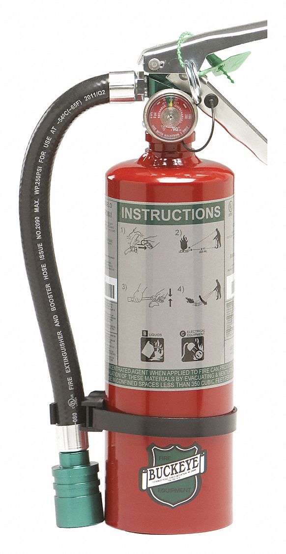 Buckeye Fire Extinguisher, Halotron, HydroChloroFluoroCarbon, 2.5 lb, 2B:C UL Rating - 70259