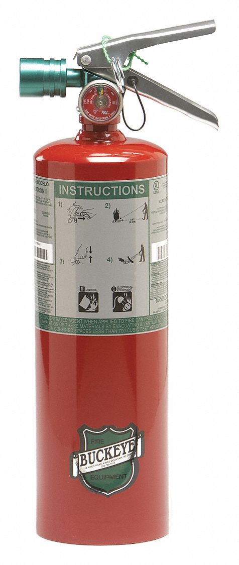 Buckeye Fire Extinguisher, Halotron, HydroChloroFluoroCarbon, 5 lb, 5B:C UL Rating - 70510