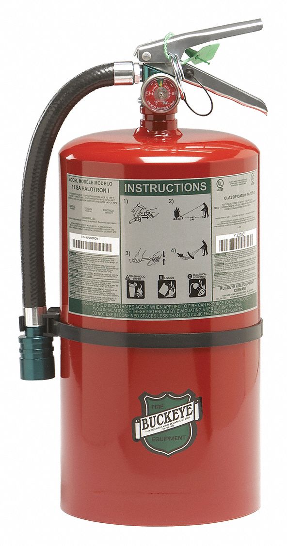 Buckeye Fire Extinguisher, Halotron, HydroChloroFluoroCarbon, 11 lb, 1A:10B:C UL Rating - 71100
