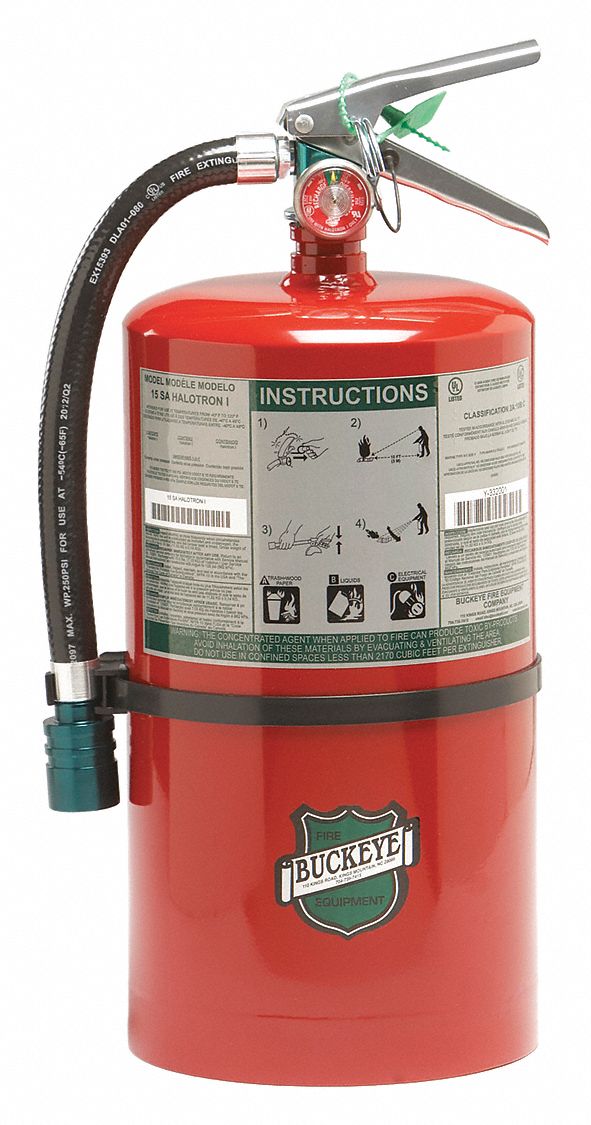 Buckeye Fire Extinguisher, Halotron, HydroChloroFluoroCarbon, 15.5 lb, 2A:10B:C UL Rating - 71550