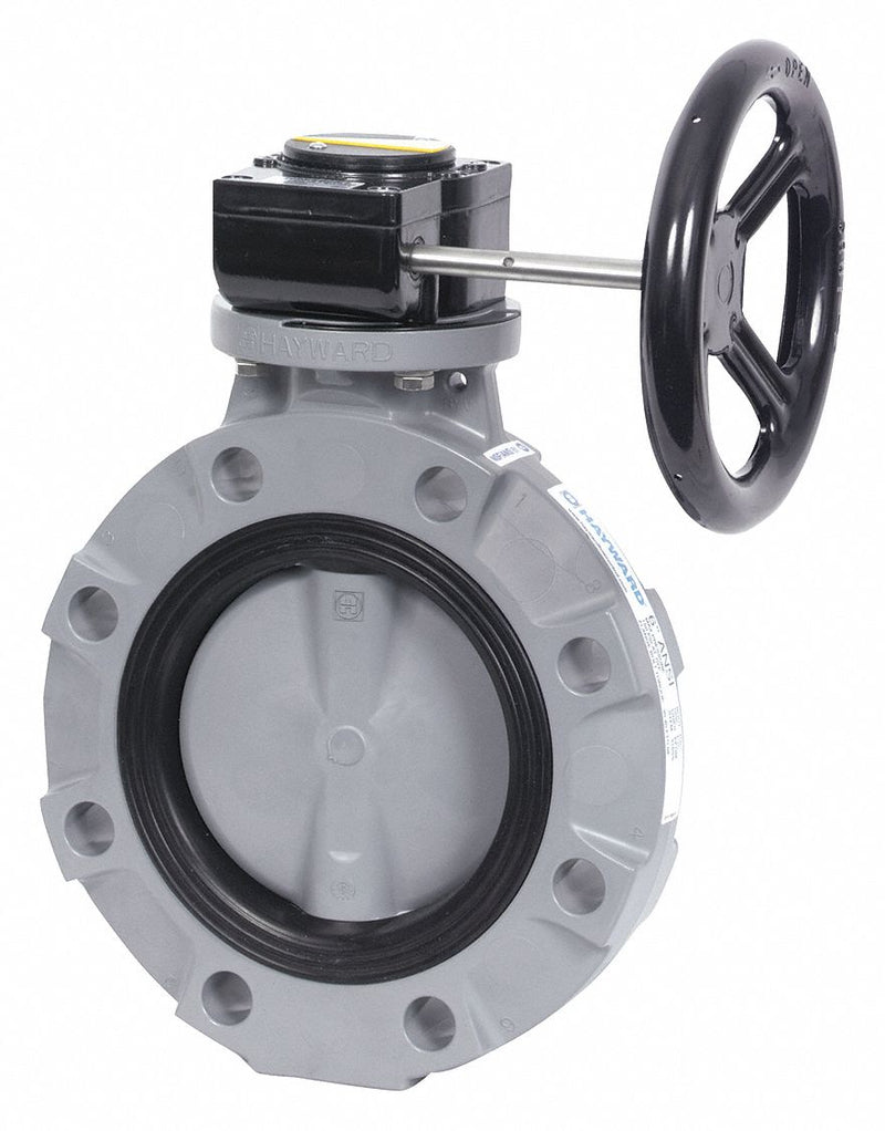 Hayward Wafer-Style Butterfly Valve, CPVC, 150 psi, 8 in Pipe Size - BYV22080A0VG000