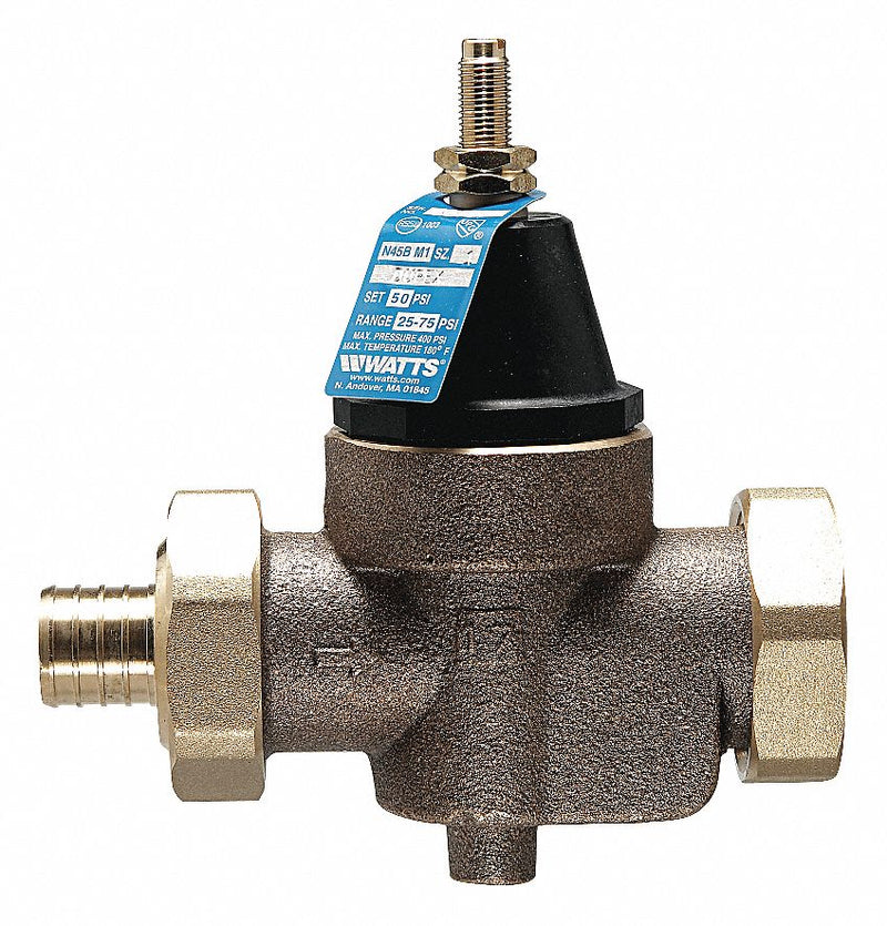 Watts Water Pressure Reducing Valve, Standard Valve Type, Lead Free Copper Silicon Alloy, 3/4 in Pipe Size - LFN45BM1-DU-PEX X PEX