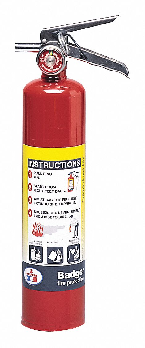 Badger Fire Extinguisher, Dry Chemical, Monoammonium Phosphate, 2.5 lb, 1A:10B:C UL Rating - B250M