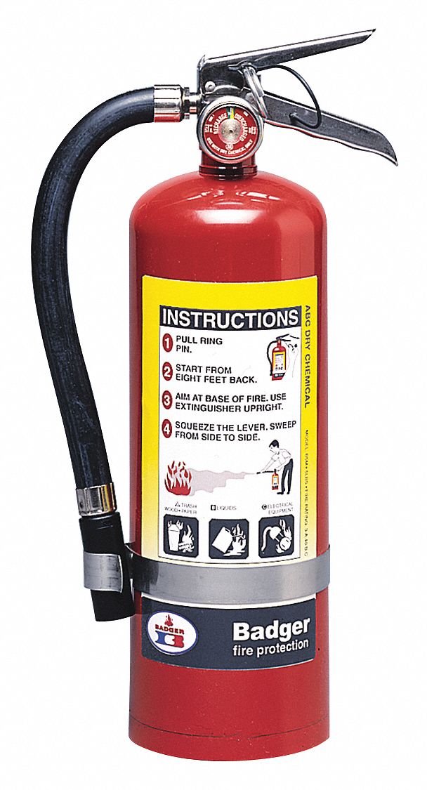 Badger Fire Extinguisher, Dry Chemical, Monoammonium Phosphate, 5 lb, 3A:40B:C UL Rating - B5M-B