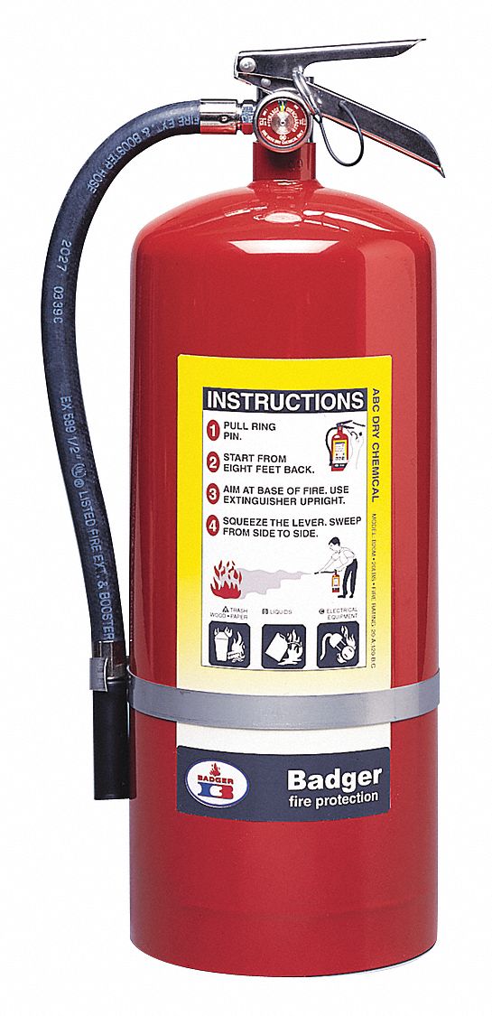 Badger Fire Extinguisher, Dry Chemical, Monoammonium Phosphate, 20 lb, 6A:120B:C UL Rating - B20M