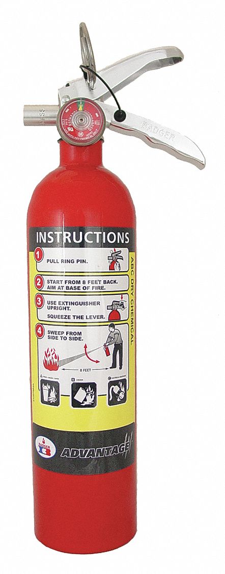 Badger Fire Extinguisher, Dry Chemical, Monoammonium Phosphate, 2.5 lb, 1A:10B:C UL Rating - ADV-250