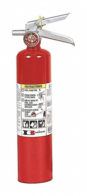 Badger Fire Extinguisher, Dry Chemical, Monoammonium Phosphate, 2.5 lb, 1A:10B:C UL Rating - 250MB-1