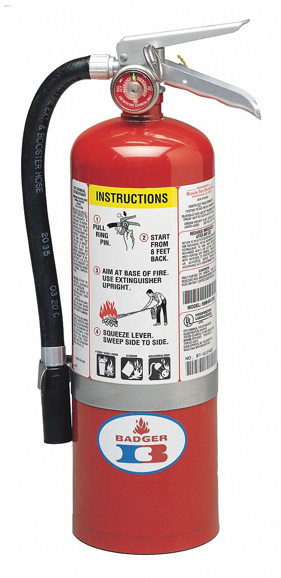 Badger Fire Extinguisher, Dry Chemical, Monoammonium Phosphate, 5 lb, 3A:40B:C UL Rating - 5MB-6HB