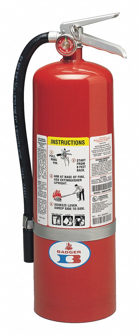Badger Fire Extinguisher, Dry Chemical, Monoammonium Phosphate, 10 lb, 4A:80B:C UL Rating - 10-MB-8H