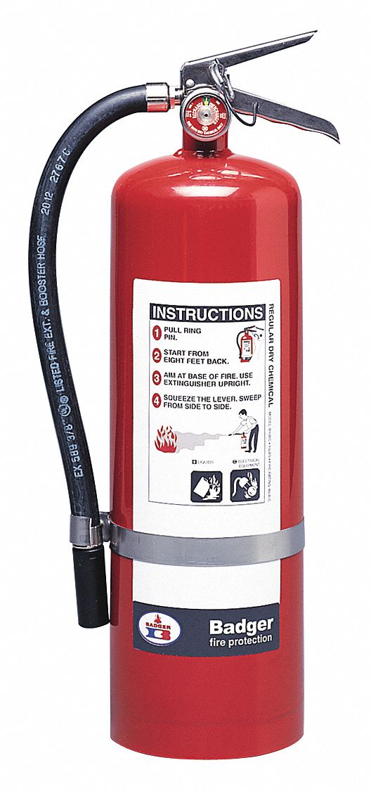 Badger Fire Extinguisher, Dry Chemical, Sodium Bicarbonate, 10 lb, 60B:C UL Rating - B10BC-1