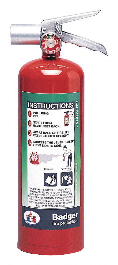 Badger Fire Extinguisher, Halotron, Halotron, 5 lb, 5B:C UL Rating - 5HB-2