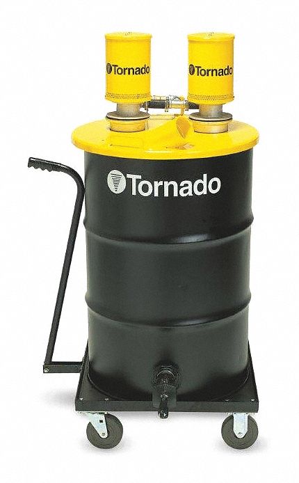 Tornado Pneumatic, Drum Vacuum, 55 gal Tank Size, Steel, 2 in Vacuum Hose Dia., 160 cfm Vacuum Air Flow - 95961