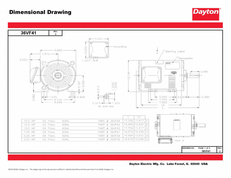 Dayton 7 1/2 HP, General Purpose Motor, 3-Phase, 1770 Nameplate RPM, 230/460 Voltage, 213/5T Frame - 36VF41