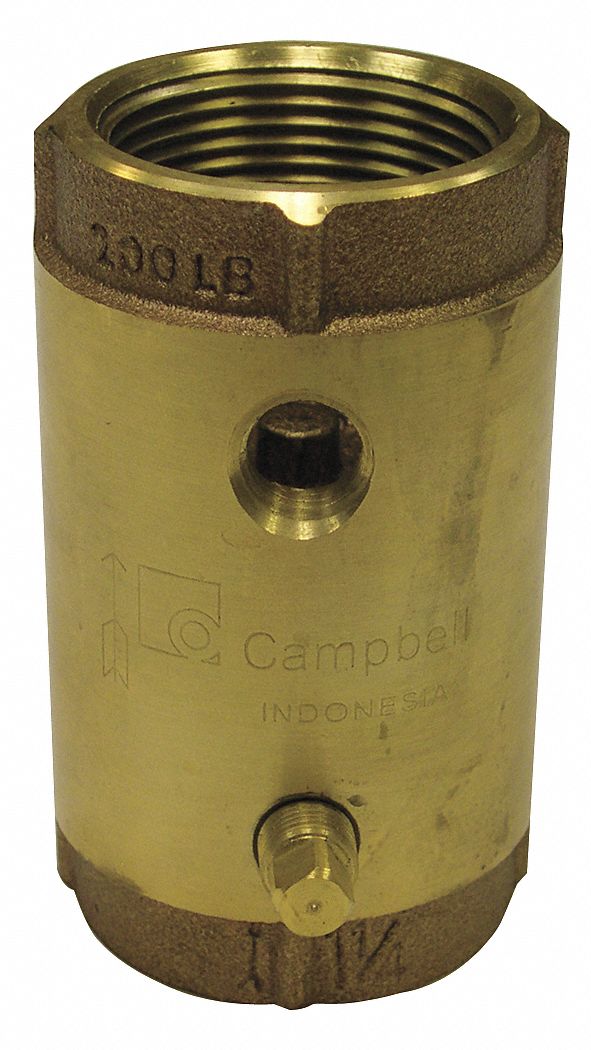Campbell Check Valve, 1 in, Single, Inline Spring with Tap, Brass, FNPT x FNPT - CVB-4TLF