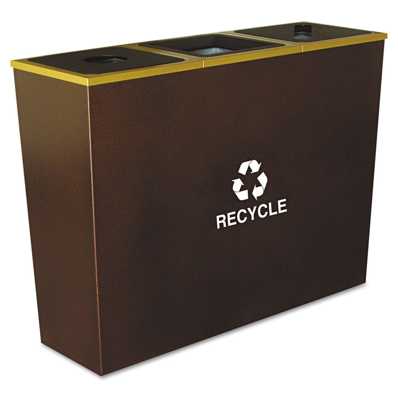 Ex-Cell Kaiser Metro Collection Recycling Receptacle, Triple Stream, Steel, 54 Gal, Brown - EXCRCMTR3HCP