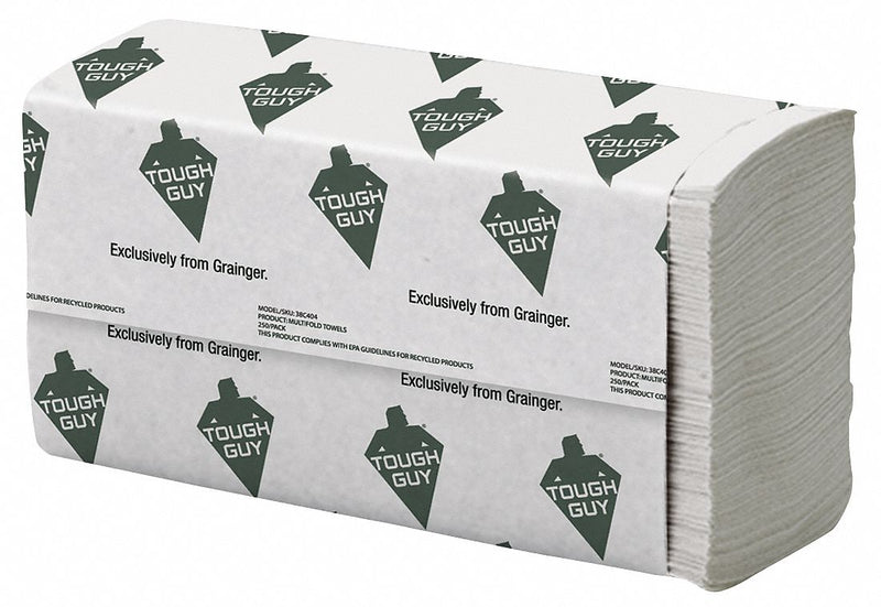 Tough Guy Paper Towel Sheets, Tough Guy, Multifold, 1 Ply, Number of Sheets 250, PK 16 - 38C404