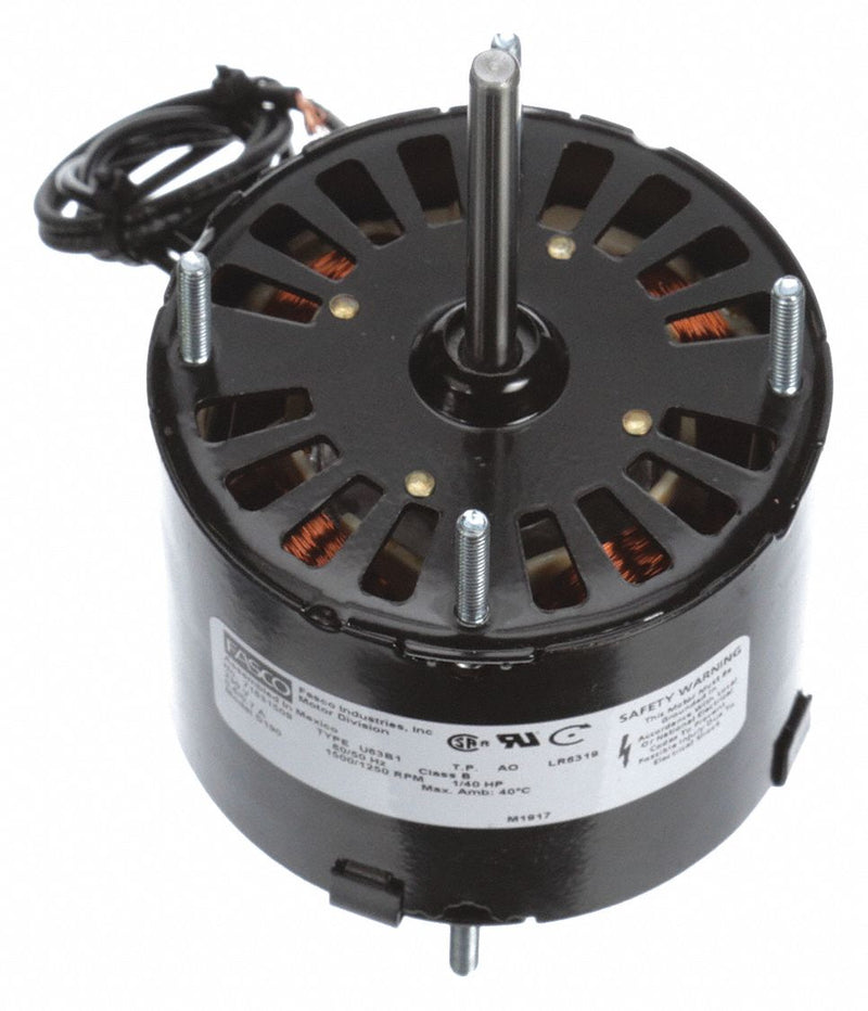 Fasco 1/40 HP, HVAC Motor, Shaded Pole, 1500/1250 Nameplate RPM, 230 Voltage, Frame 3.3 - D190