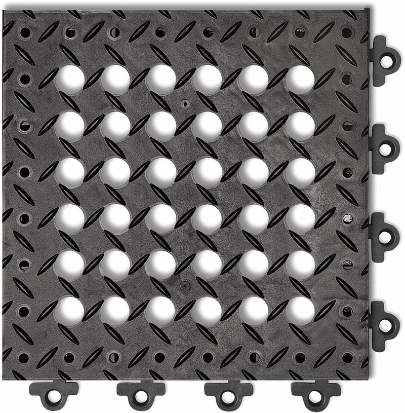 Notrax Drainage Mat, 12 in L, 12 in W, 1 in Thick, Square, Black - 620S1212BL