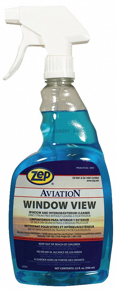 Zep Aviation Glass Cleaner, 1 qt Cleaner Container Size, Hard Nonporous Surfaces Chemicals For Use On - F33601