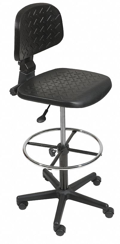 MooreCo Drafting Chair, Drafting Chair, Black, Plastic, 22 in to 32 in Nominal Seat Height Range - 34430
