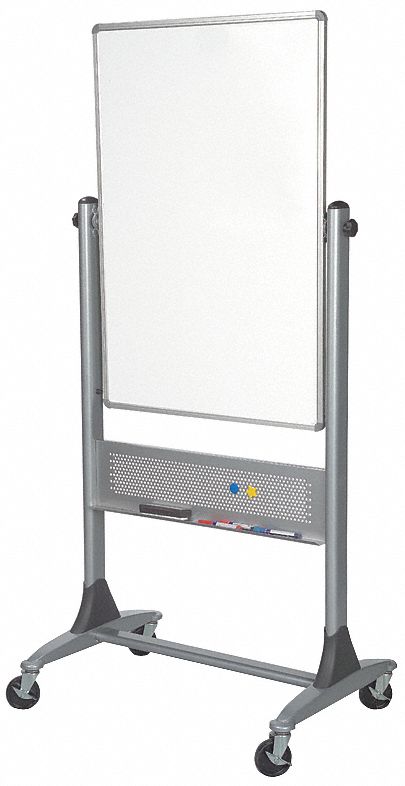 MooreCo Gloss-Finish Porcelain Dry Erase Board, Mobile/Casters, 40 inH x 30 inW, White - 669RU-DD