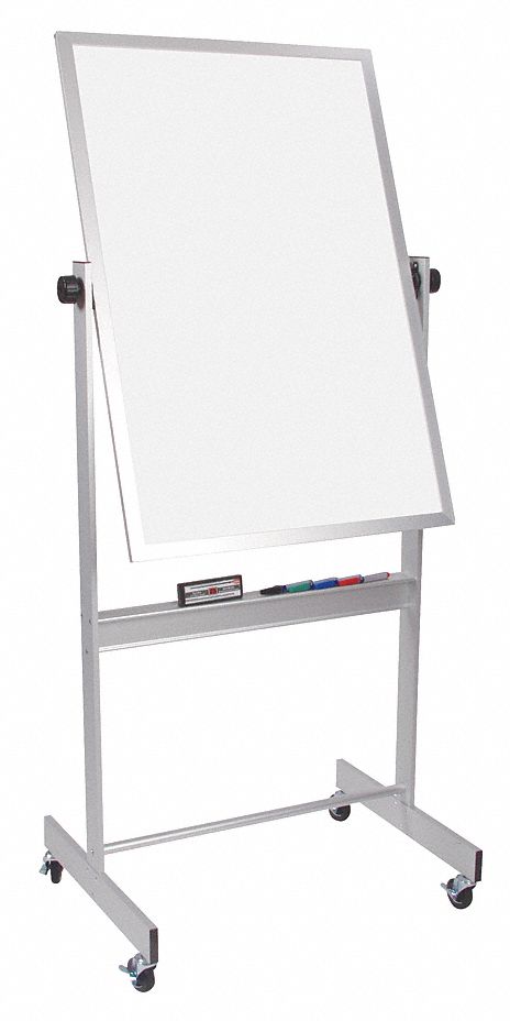 MooreCo Gloss-Finish Porcelain Dry Erase Board, Mobile/Casters, 40 inH x 30 inW, White - 668AC-DD